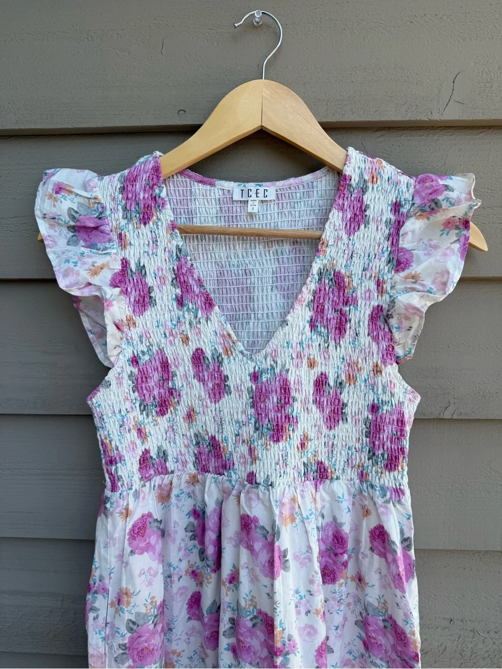 TCEC Pink and White Floral Smocked Dress S - Picture 2 of 11